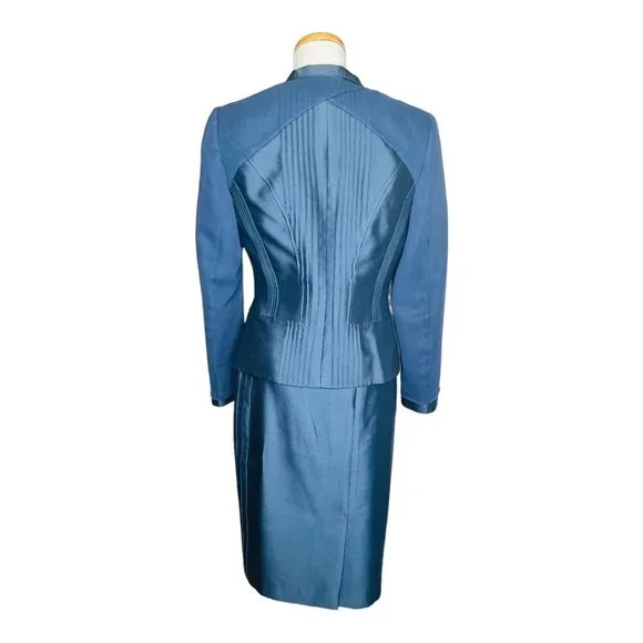 Albert Nipon Evening 2 Piece Skirt Silk Suit NWT Rt $500 Blue Size 4
